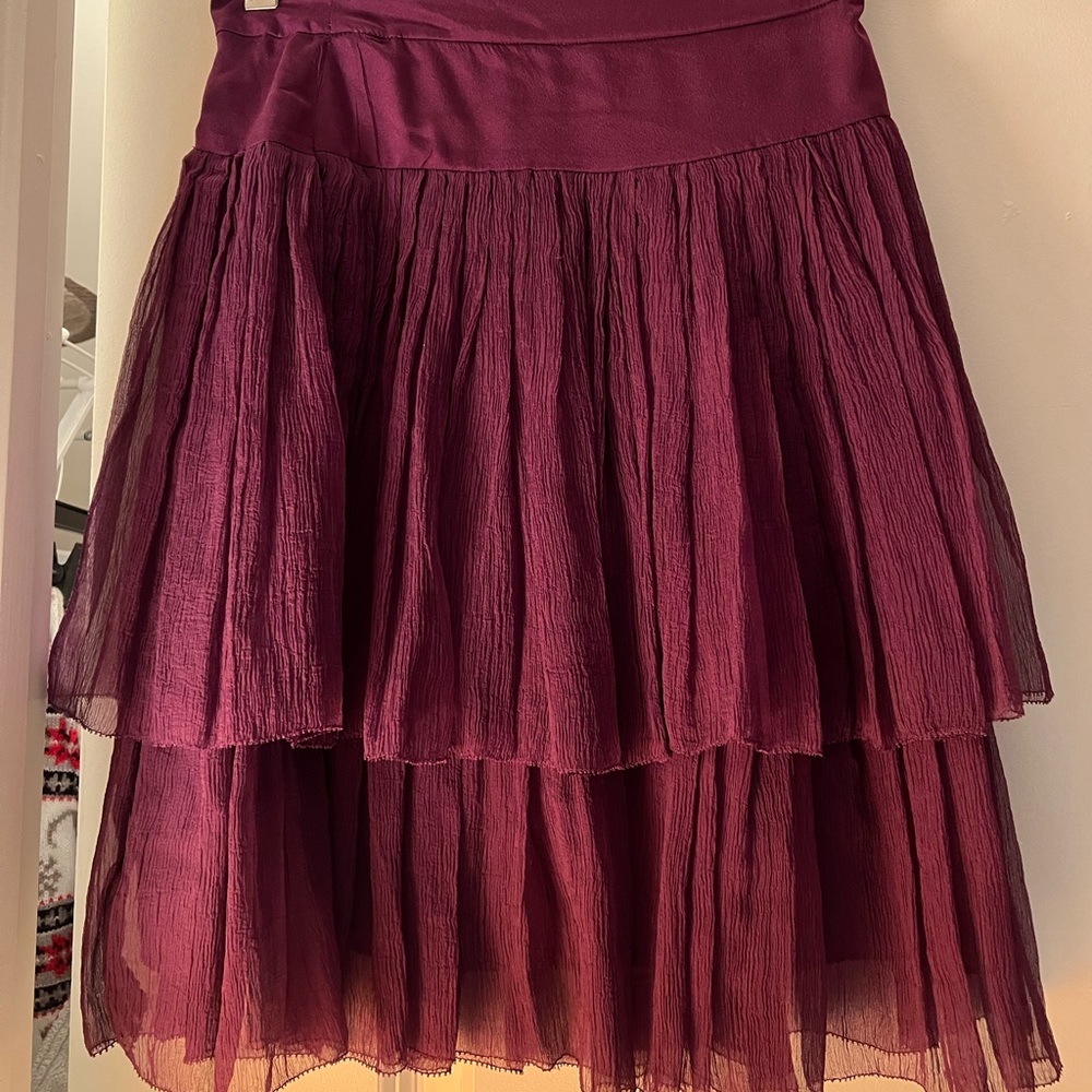 DKNY Purple Silk Ruffled Skirt